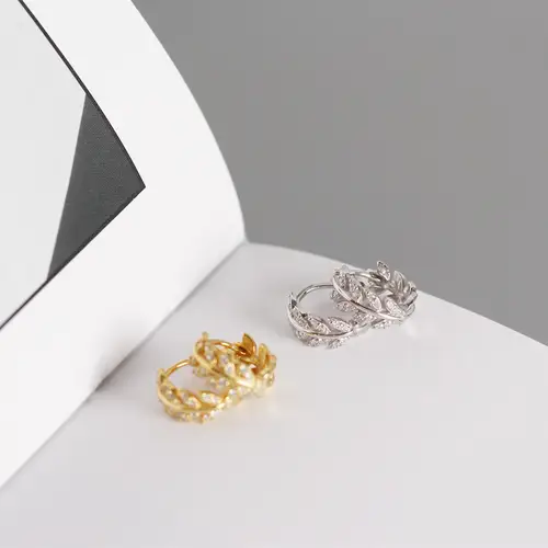 WANTME Pave CZ INS Luxury Olive Branch Leaf Stud Earrings for Women Real 100% 925 Sterling Silver Teen Gift Fine Hoop Jewelry - Image 5