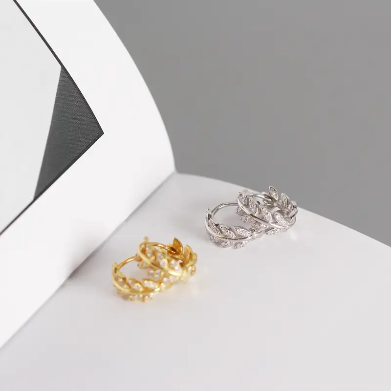 WANTME Pave CZ INS Luxury Olive Branch Leaf Stud Earrings for Women Real 100% 925 Sterling Silver Teen Gift Fine Hoop Jewelry - Image 5