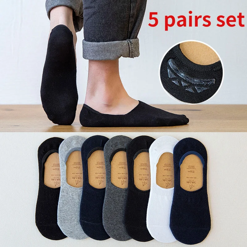 1/5 Pairs Men Cotton Socks Summer Breathable Invisible Boat Socks Nonslip Loafer Ankle Low Cut Short Sock Male Sox for Shoes