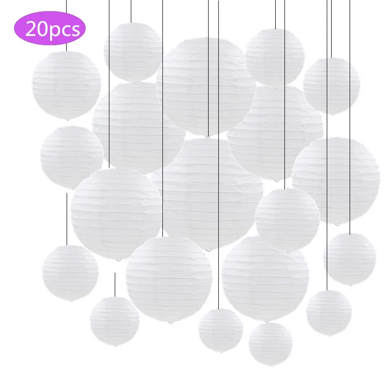 20pcs/Lot 4, 6, 8, 10, 12 inch Mix Size White Chinese Paper Lamp Hanging Ball Wedding Decoration Paper Lanterns Party Decor