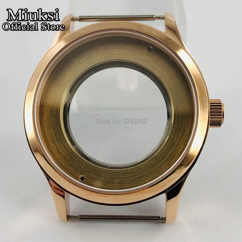 Miuksi 42mm rose gold sapphire glass watch case fit ETA 2836,miyota 8215 821A 82series,mingzhu 2813 movement mens watch case