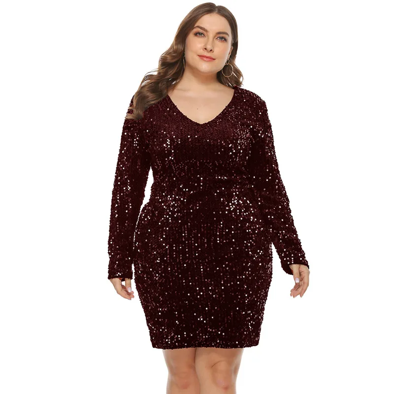 Plus rozmiar suknia wieczorowa cekiny wysokiej jakości suknia musujące płaszcza Sexy V Bodycon klub okazja sukienka OSH-19519