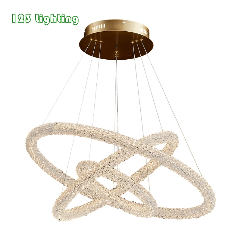 Nordic Parlor Pendant lights Crystal Round Ring Restaurant Coffee Shop Hanging Light Fixtures 4000K Cord Adjustable