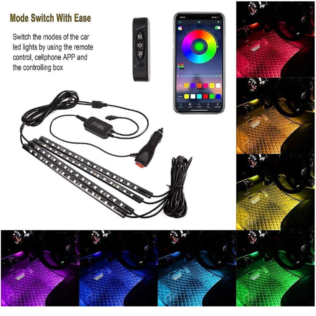 LED Car Interior Strips Lights for Cars, APP Control, DIY Colors, Music Microphone Control