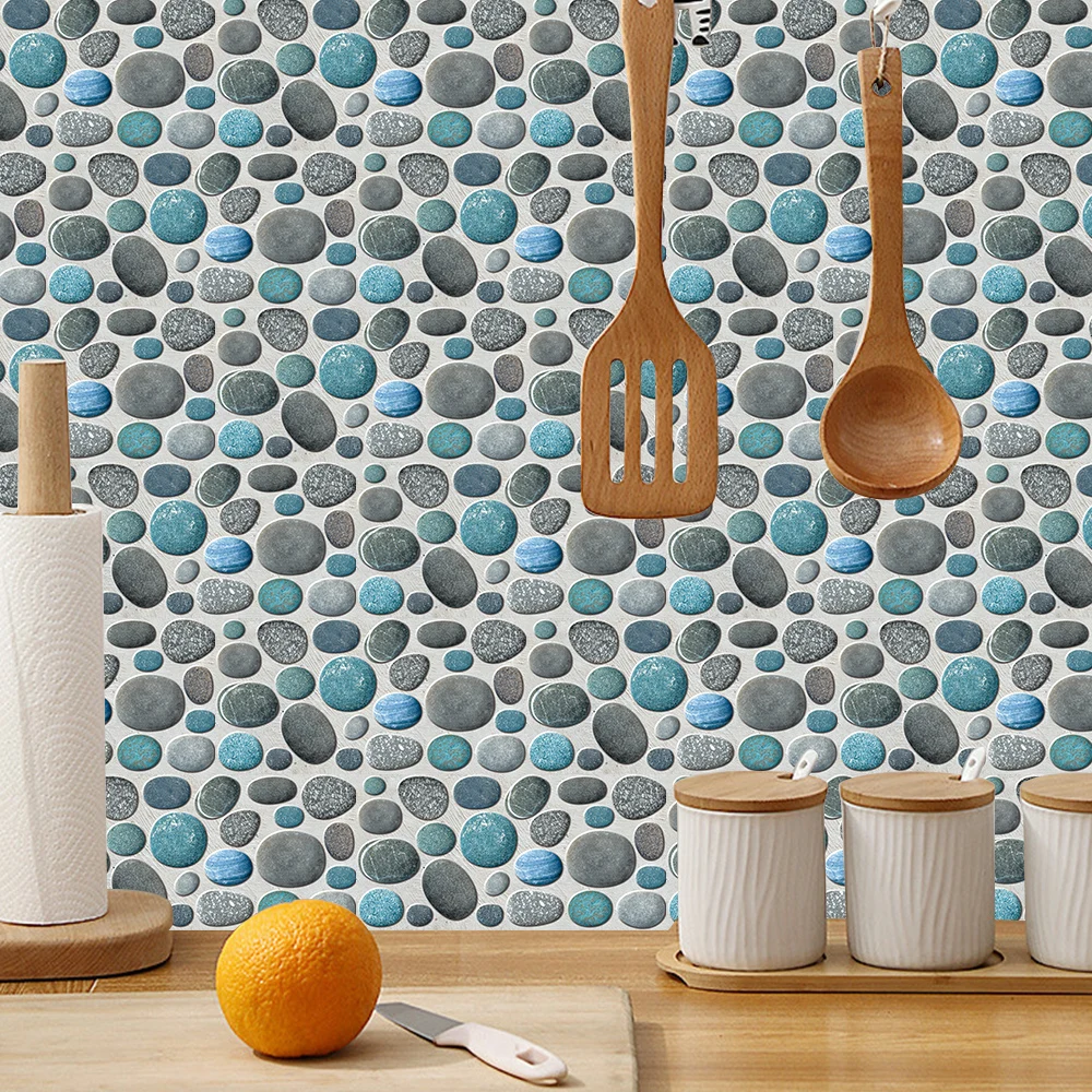 Vintage Color Pebbles Tile Self-adhesive PVC Wall Sticker Kitchen Bathroom Floor Stair Waterproof Home Decor Art Mural Wallpaper