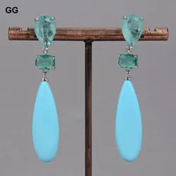 GG Jewelry Natural Green Color Crystal Pave Blue Turquoises Teardrop Stud Earrings Ethnic Style For Women Lady Girl Gift Jewelry