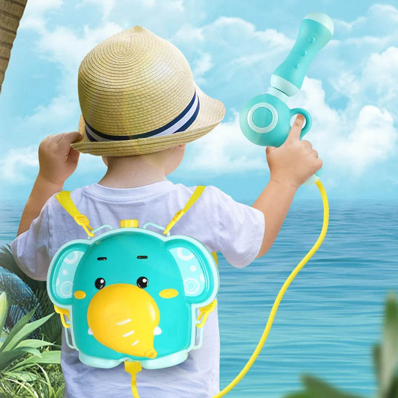 Summer beach children\'s large-capacity elephant and duckling pull-out water spray water gun boy girl cartoon backpack gift toy