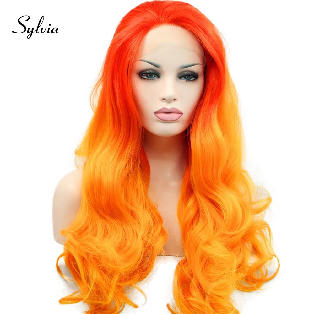 Body Wave Lace Frontal Wig Orange HD Transparent Ginger Red Straight Ombre Curly Colorful Front Wigs Cosplay Synthetic Hair