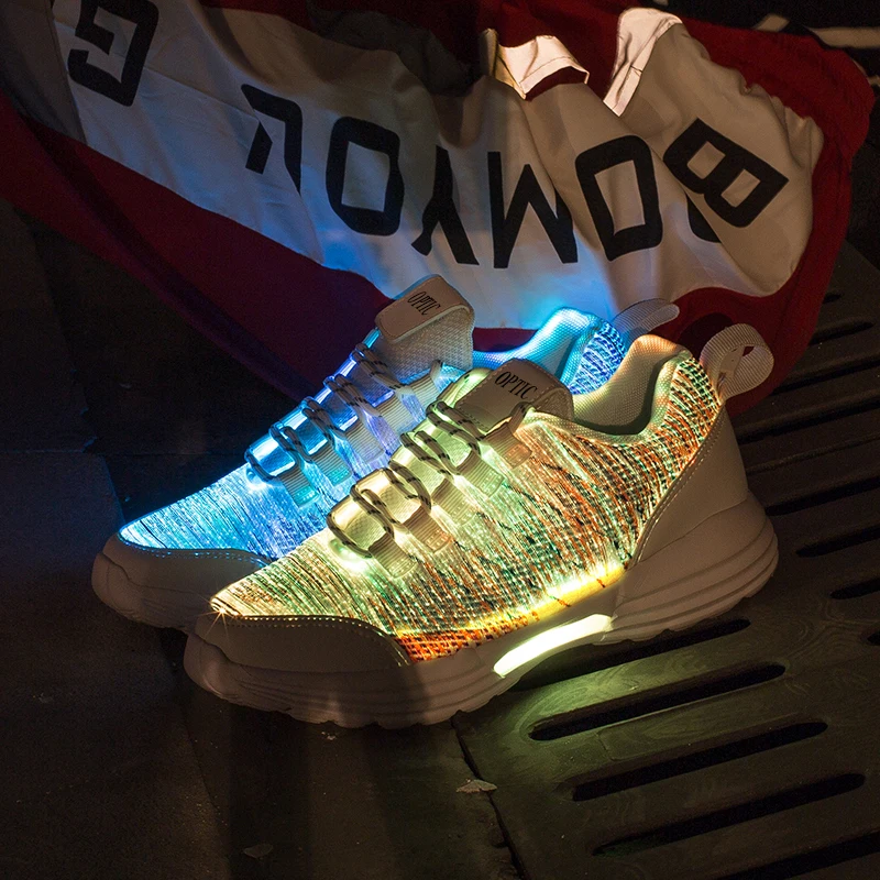 Unclejerry led sapatos de fibra óptica para homens e mulheres, sapatos light-up com carregamento USB, correndo sneaker para adultos, novos