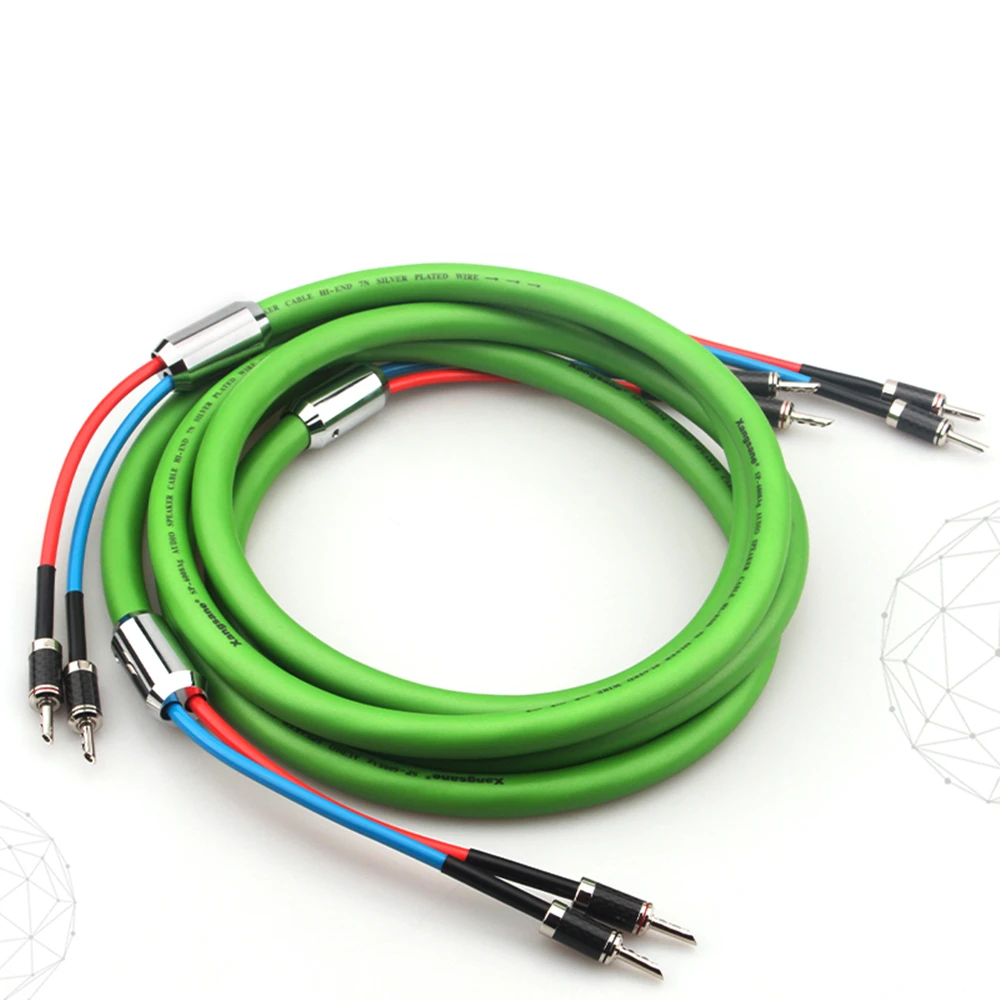 One Pair Hi-End  OCC silver-plated speaker cable amplifier speaker wire Y Spade plugs AV HIFI audio cables Banana plug