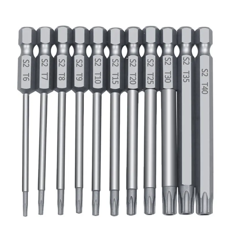 11/12pcs Set di punte per trapano di sicurezza a prova di manomissione cacciavite Torx testa piatta 1/4 "esagonale