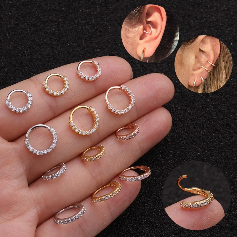 30 szt. Klejnot z cyrkonii kolczyk kolczyk w nosie obręcz cyrkon 8mm 10mm miedziane przezroczyste pierścienie przegrody przebite chrząstka ucha spiralę Tragus