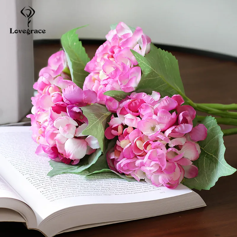 

Silk Hydrangeas Artificial Flowers White Big Hydrangea Wedding Flowers Small Bouquet Fake Flower Party Home for Decoration Pink