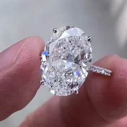 Hot Sell 925 Sliver Sterling oval Simulated Diamond Stone Rings for Women Drilled White Topaz Gemstone Sliver S925 Jewelry Ring