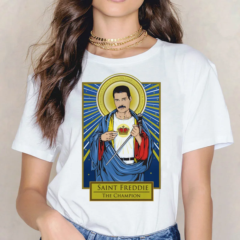 Freddie Mercury T Shirt Ullzang Tshirt Women Female Hip Hop New T-shirt Ulzzang Queen Band Aesthetic Summer Casual Femme Graphic