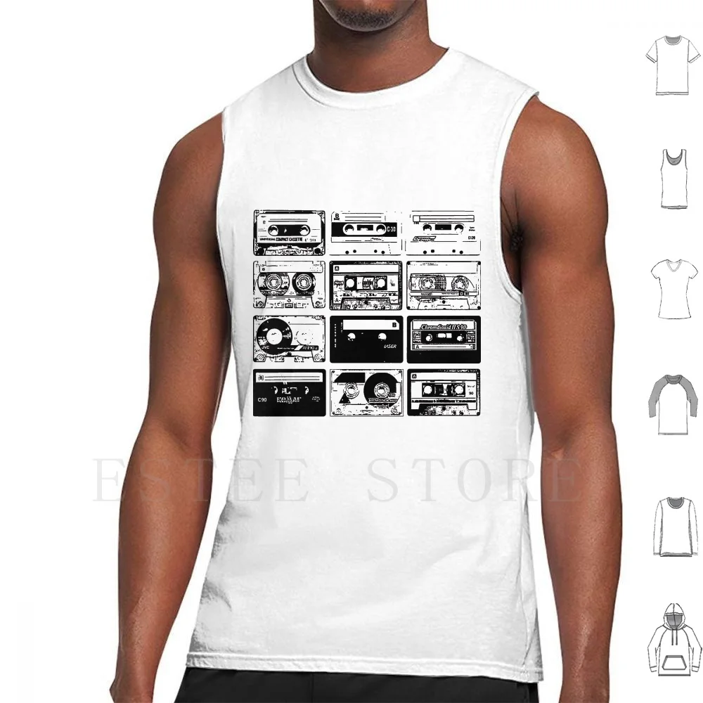 Retro Music 12 Tank Tops Vest Cotton Tape Music Retro Mp3 Songs Cassette Stamp Tunes Walkman