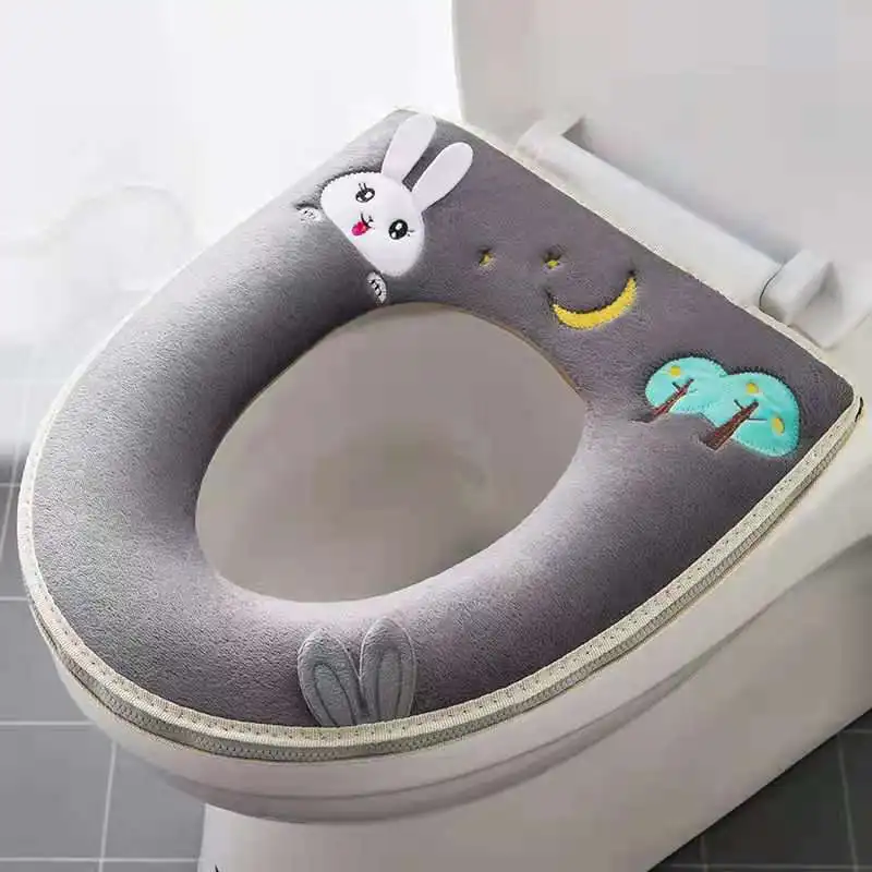 Winter Warm Toilet Seat Cover Closestool Mat 1Pcs Washable Bathroom Accessories Knitting Pure Color Soft O-shape Pad Toilet Seat