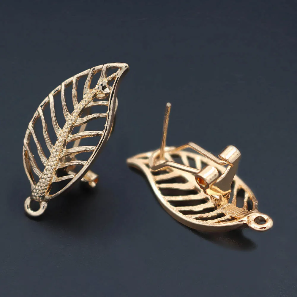 10pair 22x27mm Indian Earrings Post Filigree Leaf with Loop Hanger DIY for Nigerian African Bridal Traditional Wedding Earrings