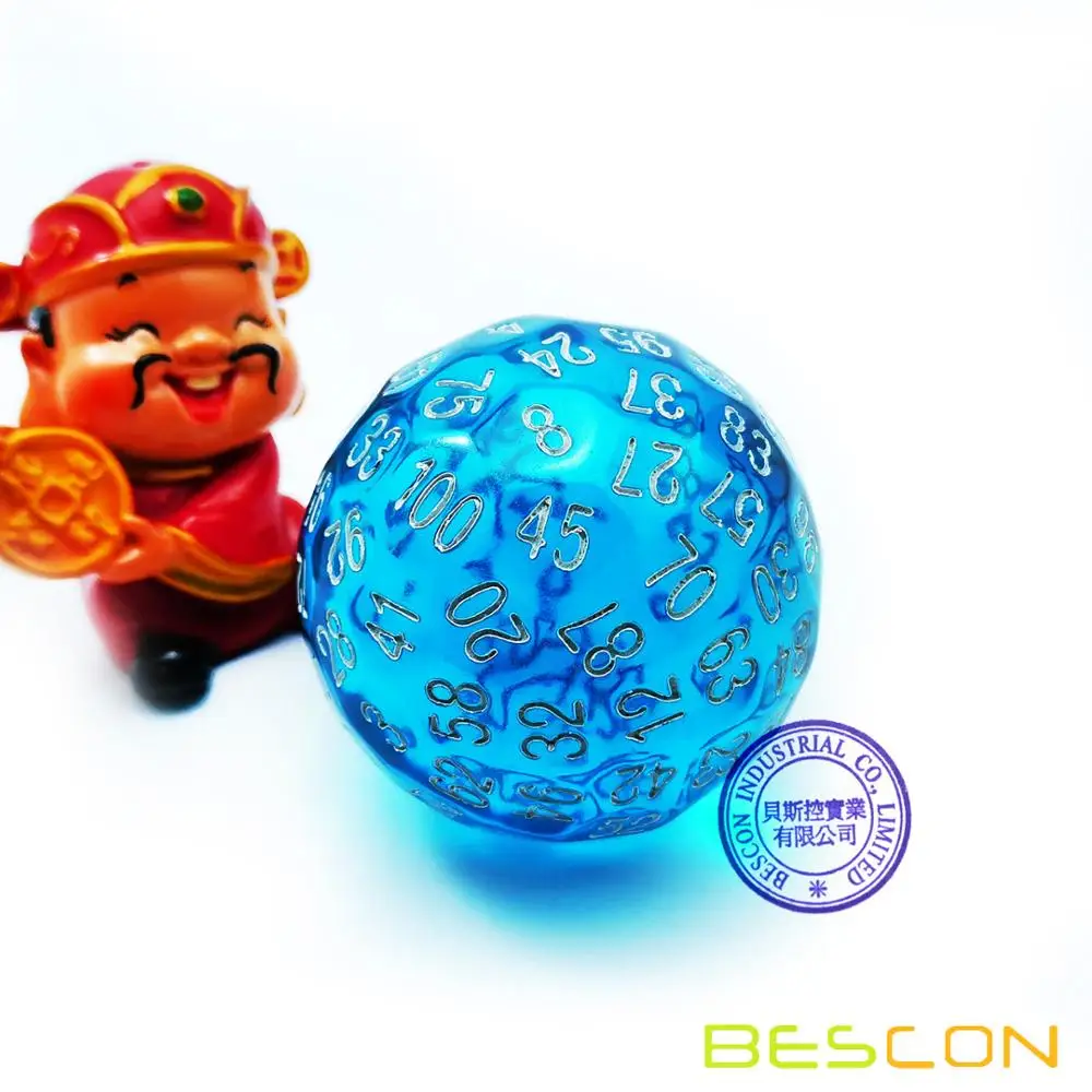 

Bescon Translucent Blue Polyhedral Dice 100 Sides Dice, Transparent D100 die, 100 Sided Cube, D100 Game Dice,100-Sided Cube