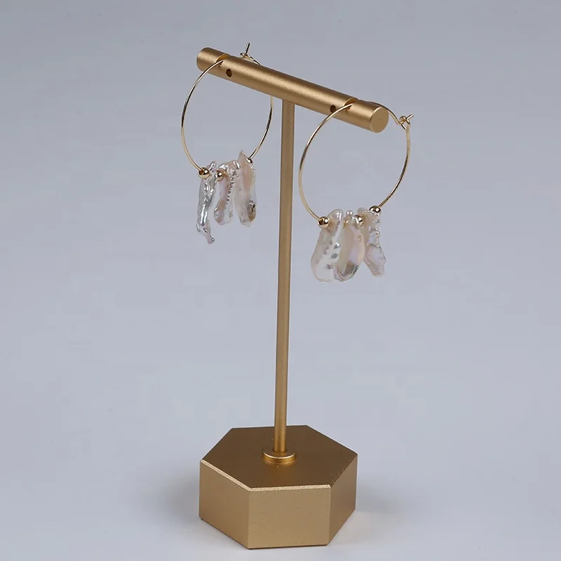 

wholesale new design White natural freshwater biwa pearl earrings women