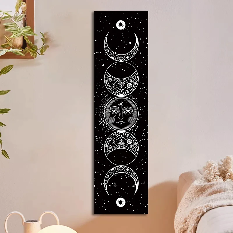 Moon phase Tapestry Stars Space Psychedelic Black And White Wall Hangings Moon phase Throw Blanket Home Decor Wall Hanging