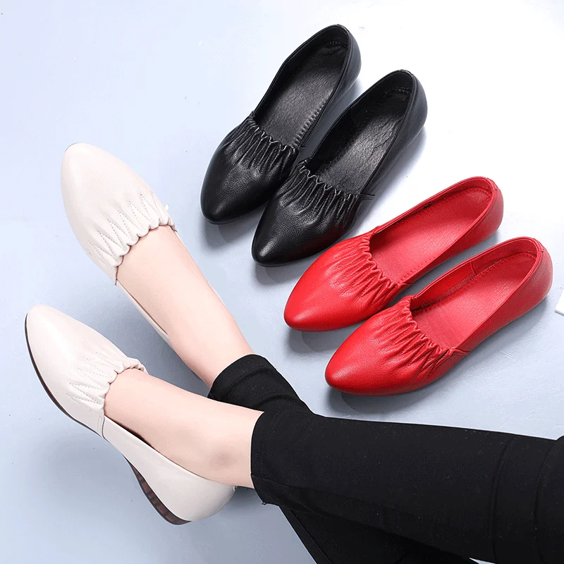 GKTINOO Women Loafers Genuine Leather Flats Heels Pointed Toe Soft Solid Sandals Platform Ladies Shoes Zapatos De Mujer