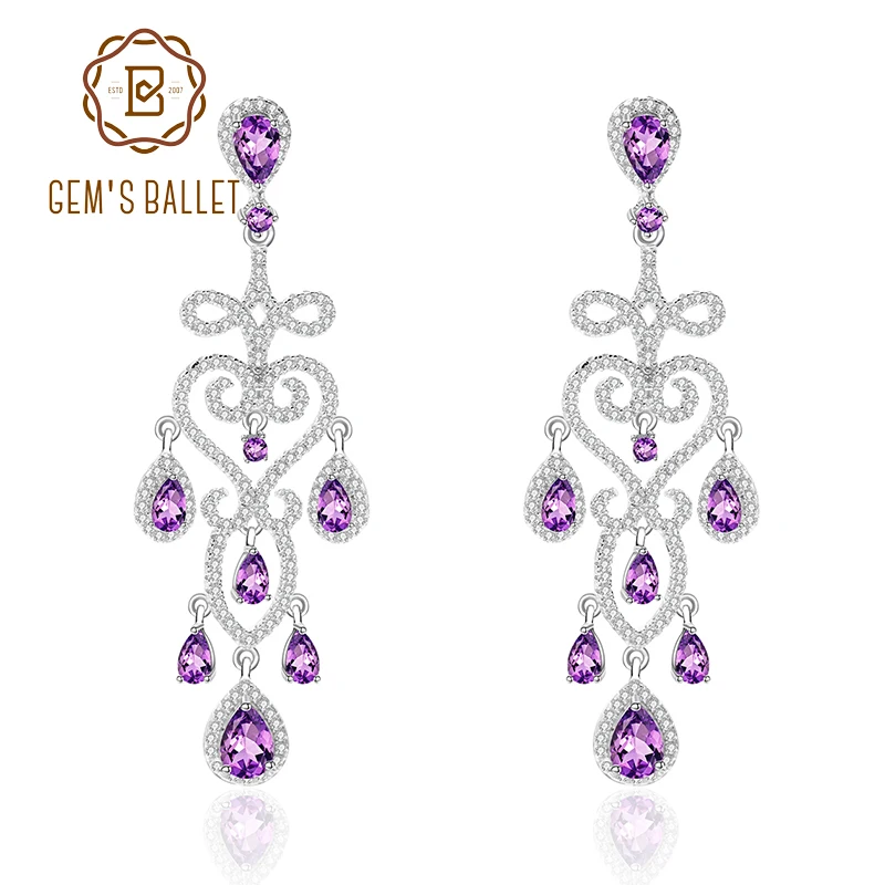 GEM'S BALLET Natural Amethyst Gemstone Drop Earrings 925 Sterling Sliver Romantic Earring For Women Engagement Fine Jewelry