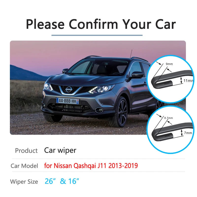 Escobillas de limpiaparabrisas para Nissan Qashqai J11, accesorios para coche, 2013 ~ 2019 2014 2015 2016 2017 2018