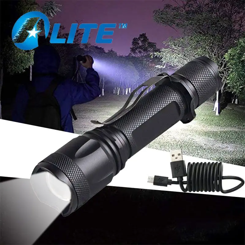 

TMWT Super bright XML-T6 10W LED Zoomable USB Rechargeable Flashlight Police Tactical Torch For 18650 Battery