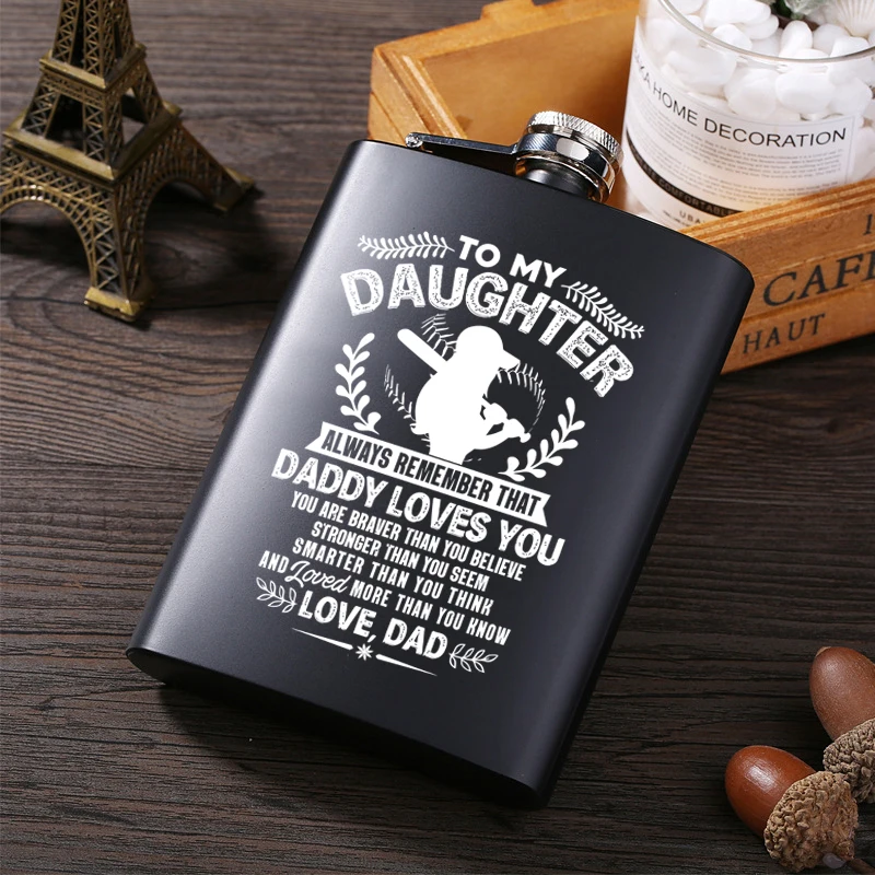 

To Daughter All black Paint Whisky Alcohol Bottle Laser Flagon 304 Stainless Steel Rum Vodka Hip-Flask Accessories