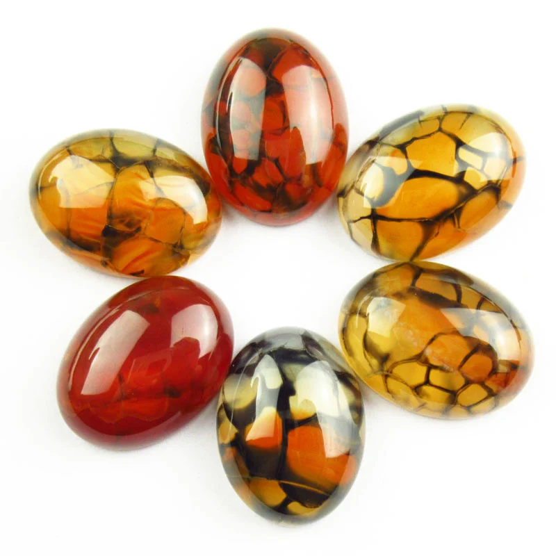 

20pcs Fashion hot sale Wholesale High Quality Red Yellow Black Dragon Veins Agate Oval for jewelry Accessories 18x13x6mm TJ79845