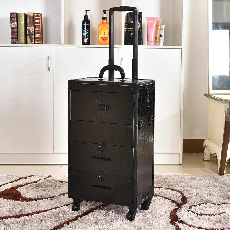 Professional Makeup Foldable Trolley Luxury Black Big Manicure Makeup Suitcase Wheeled 360 Travel Rolling Hand Luggage Case NEW