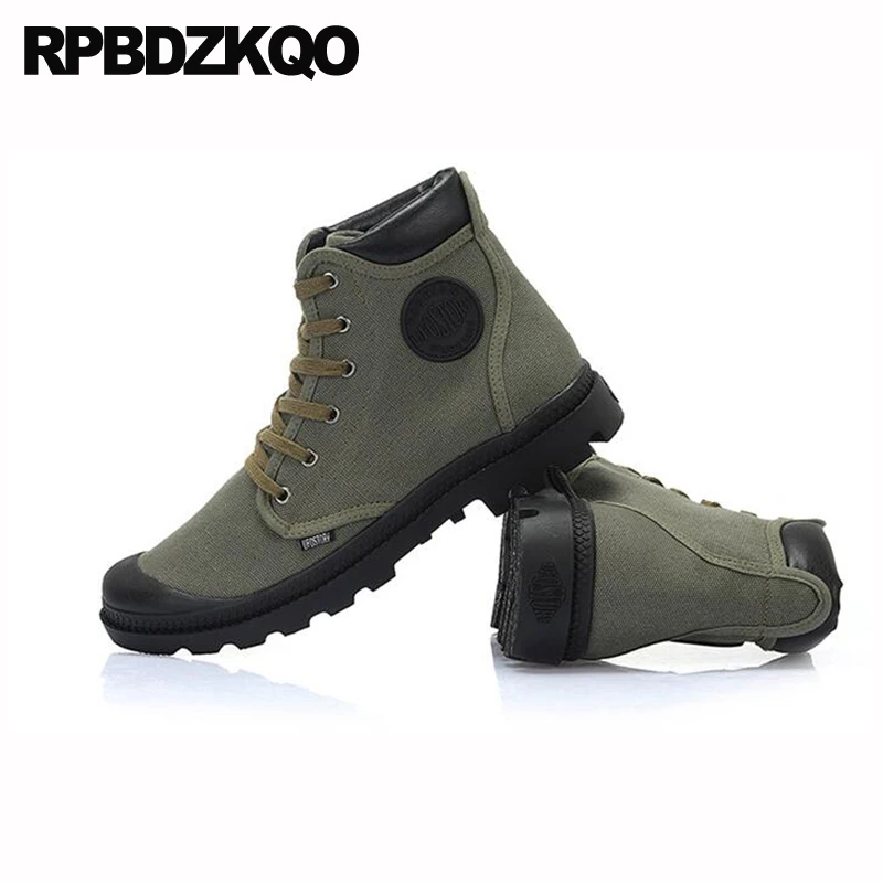 Outdoor Tactical Combat Booties Plus Size Casual Denim Boots Rubber Sole High Top Canvas Shoes Men High Top Green Sneakers