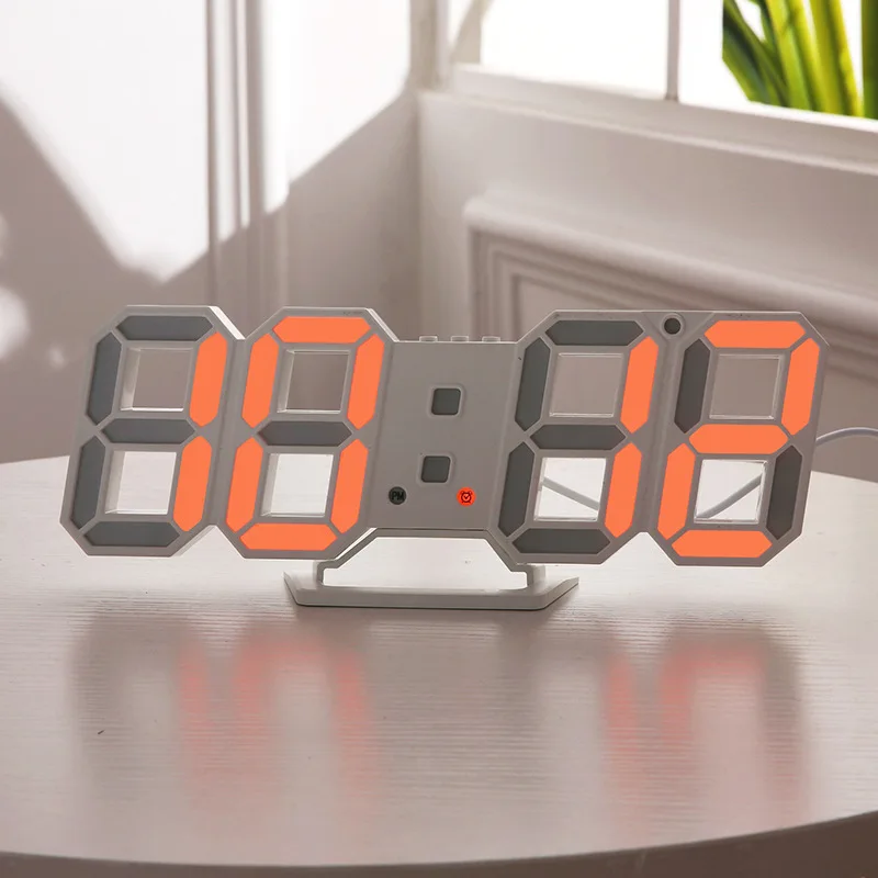 Digital Wall Clock 3D LED Alarm Clock Electronic Desk Clocks with Large Temperature 12/24 Hour Display