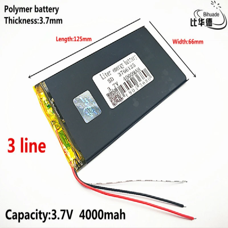 3 line Liter energy battery Good Qulity 3.7V,4000mAH 3766125 Polymer lithium ion / Li-ion battery for tablet pc BANK,GPS,mp3,mp4