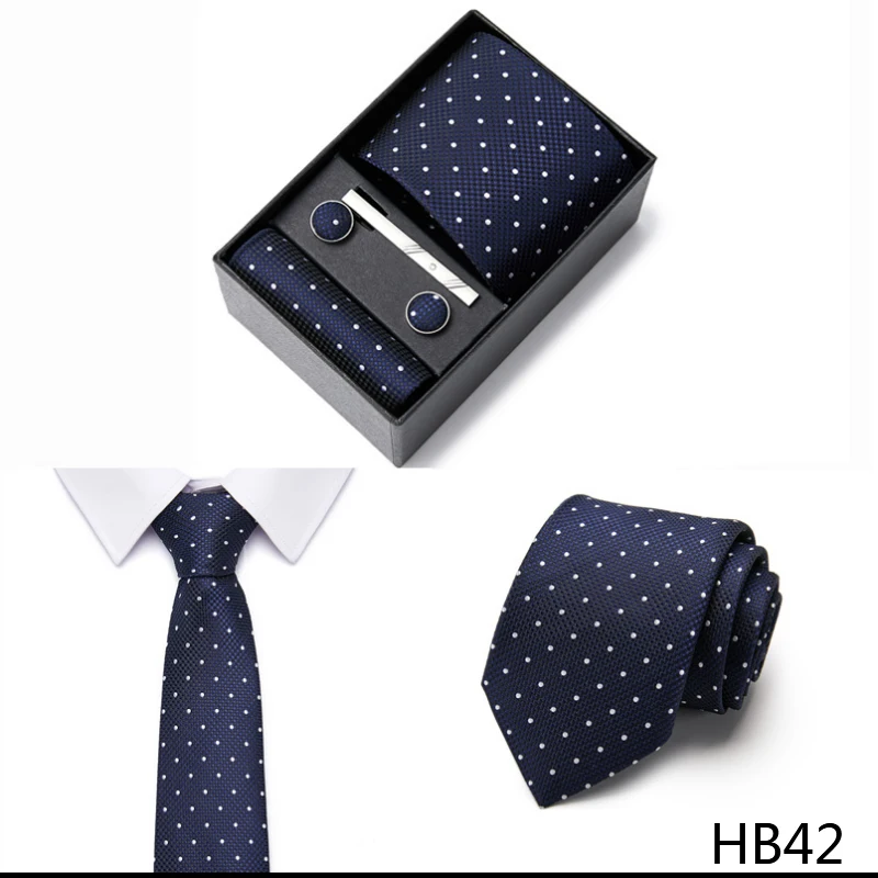 2023 neue Stil Hochzeit Geschenk Krawatte Für Männer Krawatte Box Anzug Zubehör Solide Blaue Krawatte Einstecktücher Manschettenknopf Set – Detail 8