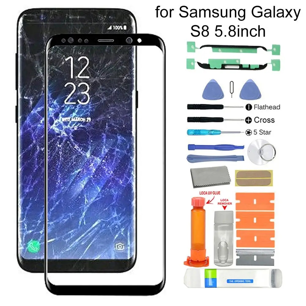 

Комплект для ремонта переднего стекла с инструментом для Galaxy S8 SM G950F G950, сменный комплект для ремонта стекла с клеем