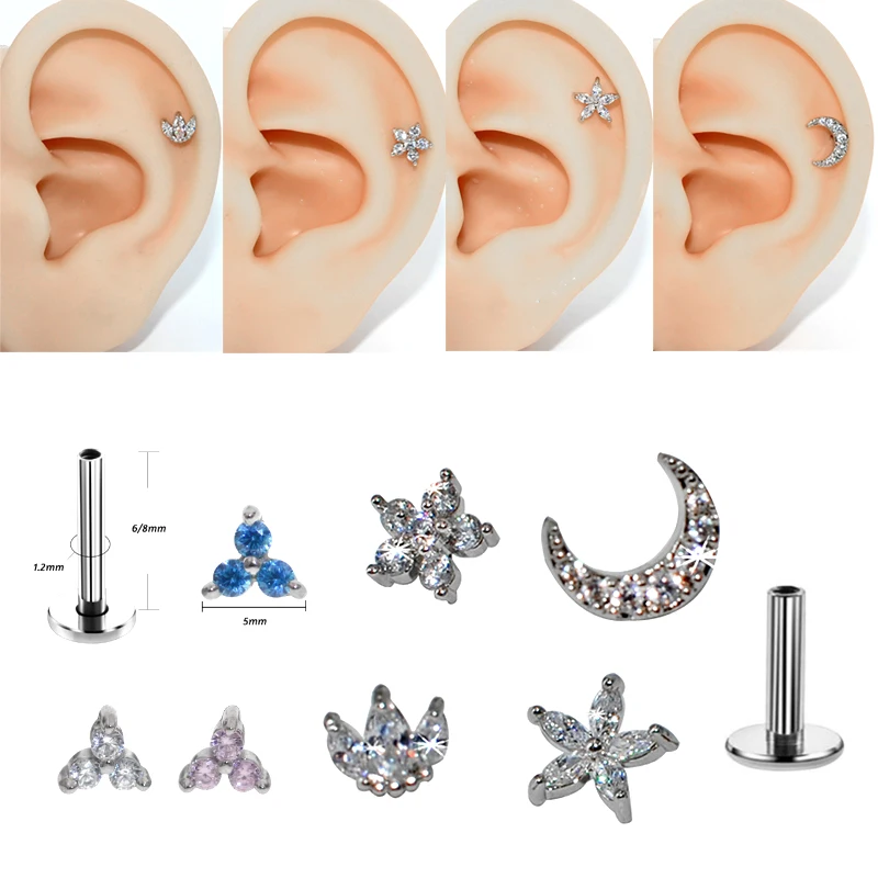 1Pcs Titanium & Steel Opal CZ Gem Tragus Helix Cartilage Earring Ear Stud Body Piercing Jewelry For Gift Labret Lip Bar Stud Ear