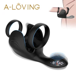 10 Modes Vibrating Penis Massager Ring Dildo Sex Toys for Men Scrotum Massager Male Chastity Cage Testicle Bondage Vibrators