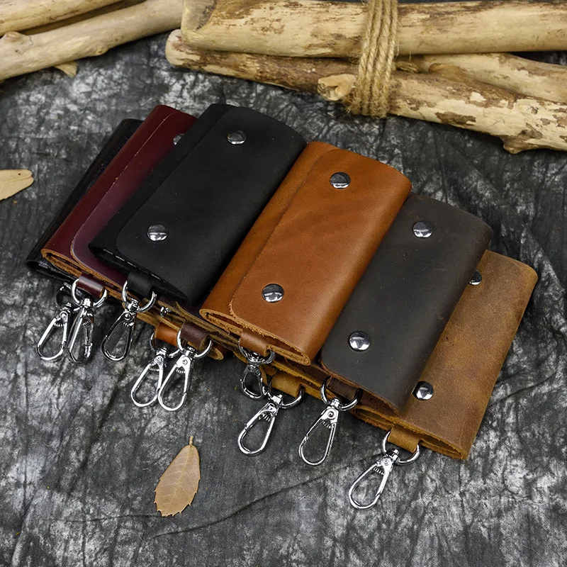 Vintage Crazy Horse Brelok do kluczy z prawdziwej skóry Mężczyźni Kobiety Uchwyt na klucze Krowa Podział Torba na klucze samochodowe Portfel Gospodyni Brelok do kluczy Etui portfele