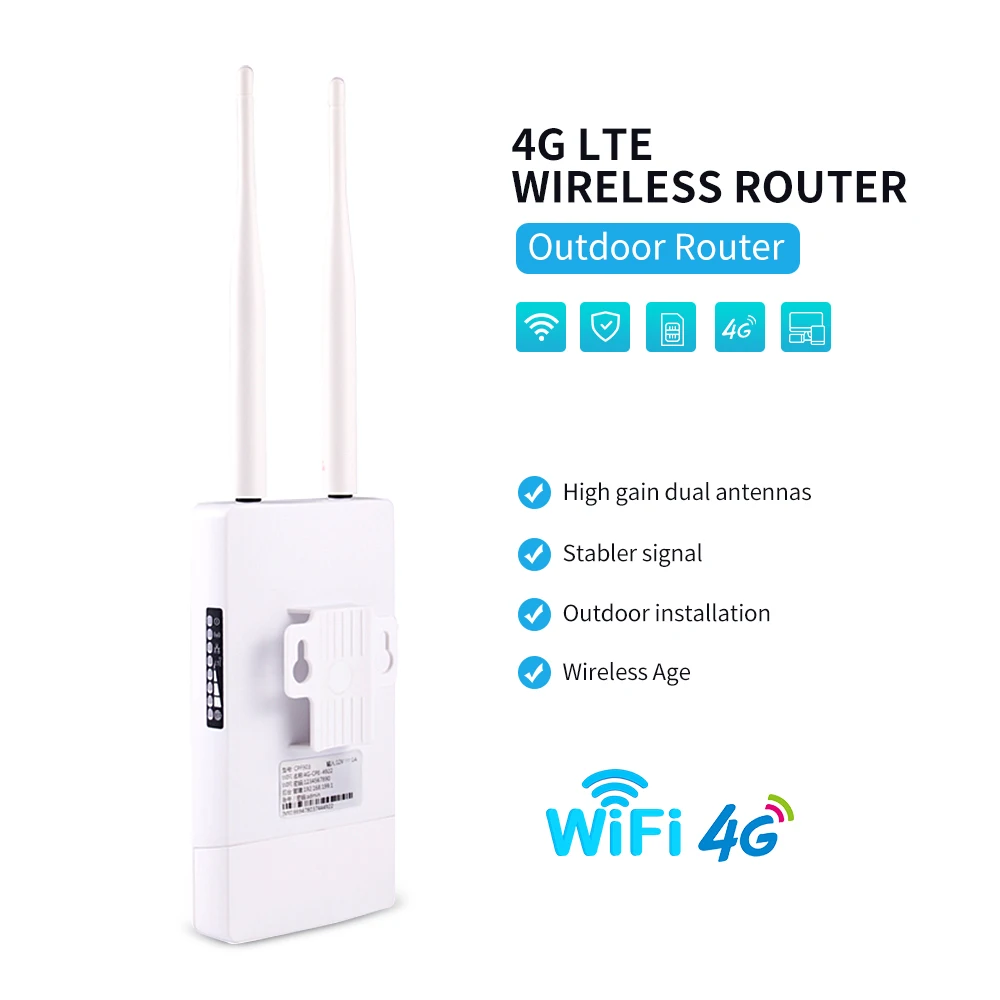 Enrutador 4G CPE para exteriores, enrutador WiFi impermeable de 150Mbps, Tarjeta SIM 3G/4G, para cámara IP/cobertura WiFi exterior