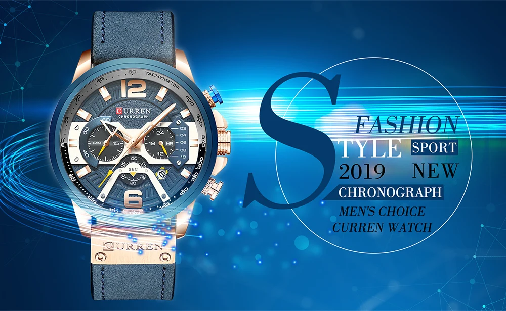CURREN Neue männer Casual Sport Chronograph Blau Top Marke Luxus Military Leder Uhr Kalender Uhr Relogio Masculino – Detail 1