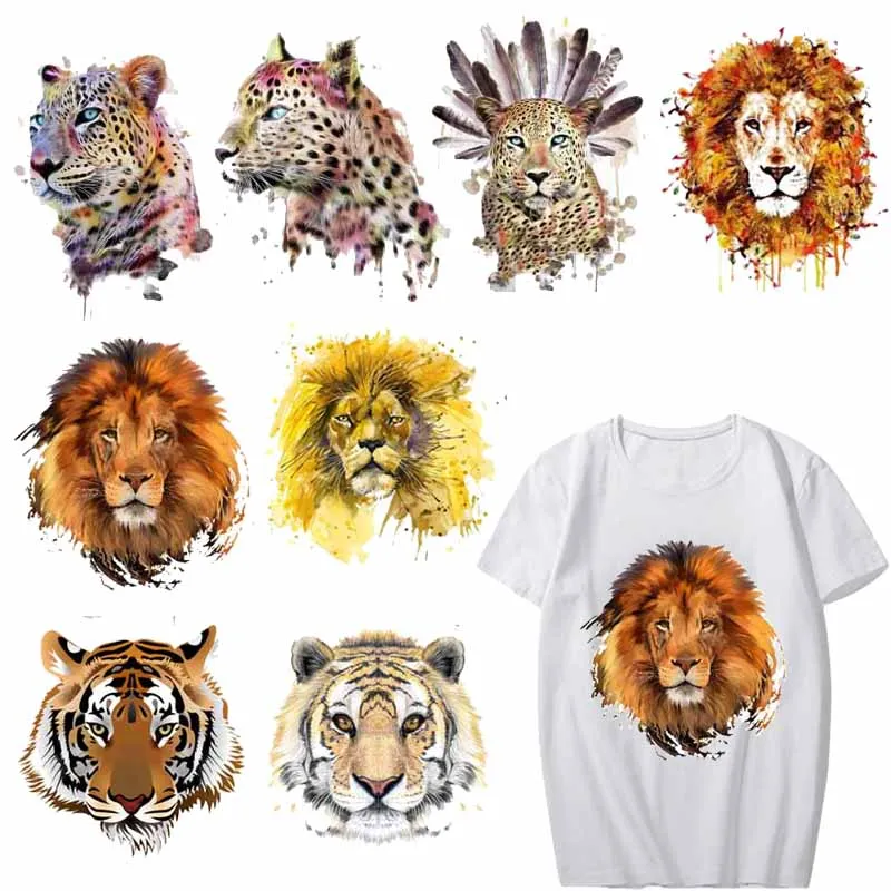 Iron on Tiger Lion Leopard Patches for Clothing DIY T-shirt Applique Heat Transfers Vinyl Stickers for Clothes Thermal Press H