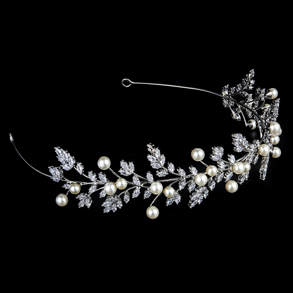 YCDZSWWL Ins Style Designer Elegant Women Crystal Headbands Imitation Pearls Intersperse Wedding Tiaras Fairy Headwear