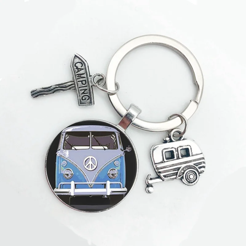 2021 New Style Hippie Peace Sign Van Bus Keychain Fashion Men And Women Wallet Bag Car Pendant Keychain Ring Holder Jewelry