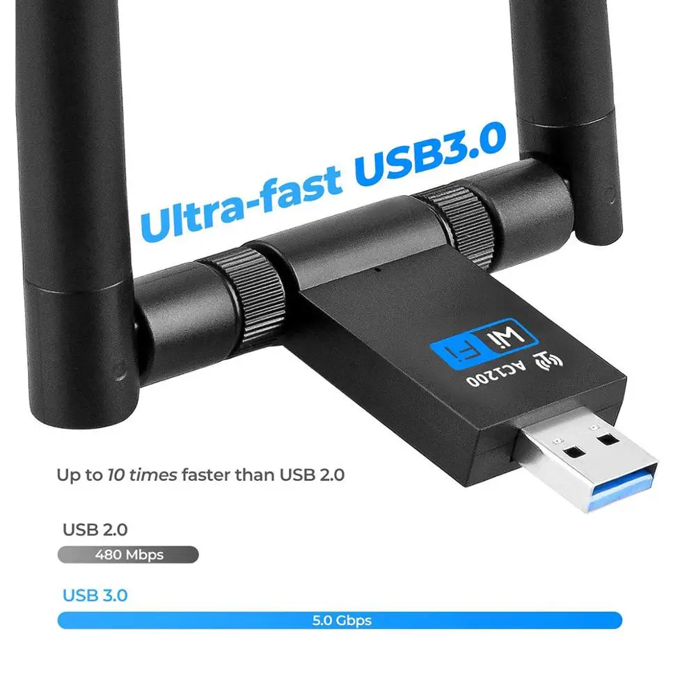 Wireless WiFi Adapter 1200Mbps USB3.0 Dongle 2.4G/5G Long Range Stable Signal Network for Windows XP/10/8//7/Visa/ Mac10.6-10.13