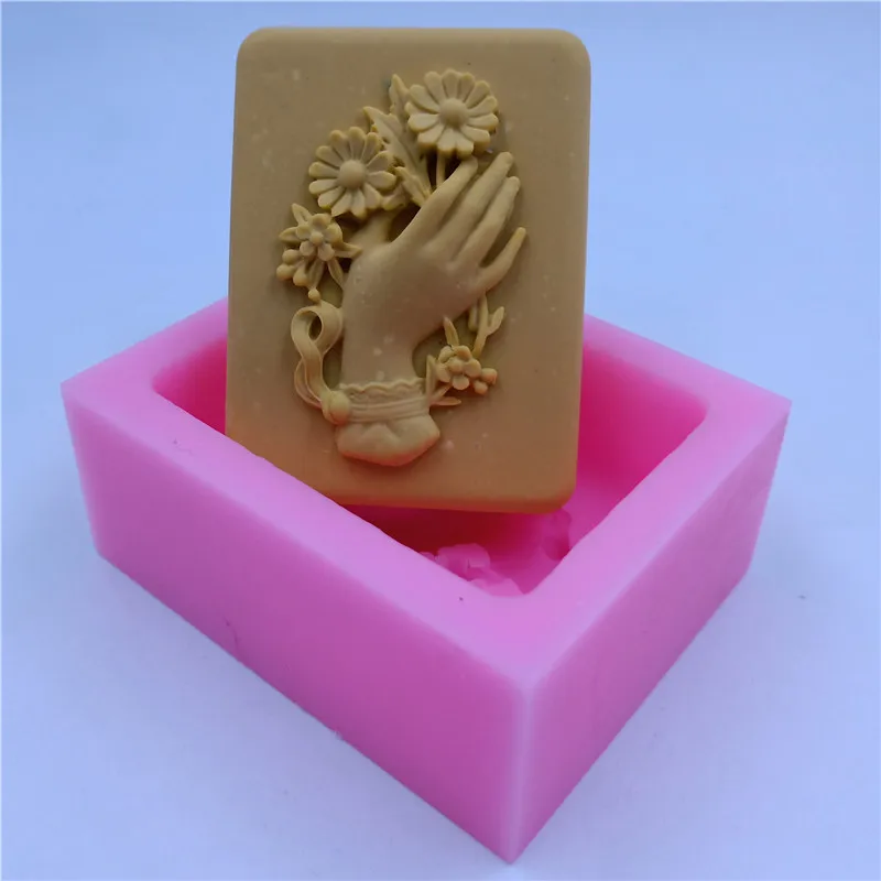 Hands Candle Soap Mold Rectangle Flower Silicone Mold for Natural Soap Making Handmade DIY Soap Molds Resin Mold Wax Melt Mould