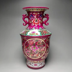 Exquisite Chinese Pastel Porcelain Dragon & Flower Two Ear Special Decorative Vase