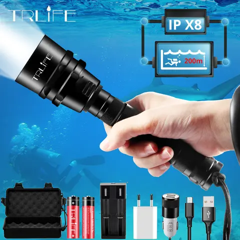 Underwater Diving Flashlight T6 L2 Waterproof 200M TRLIFE