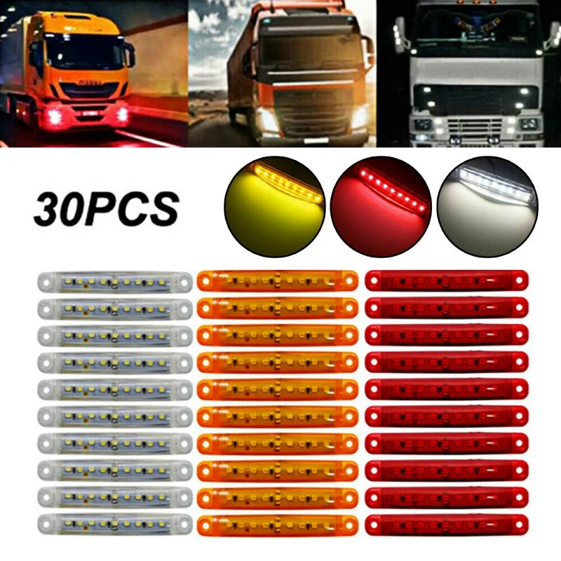 30X Verzegelde Rood Oranje Wit 9 Led Zijmarkeringslichten Voor Truck Trailer Vrachtwagen 4Inch Achterzijde Lamp